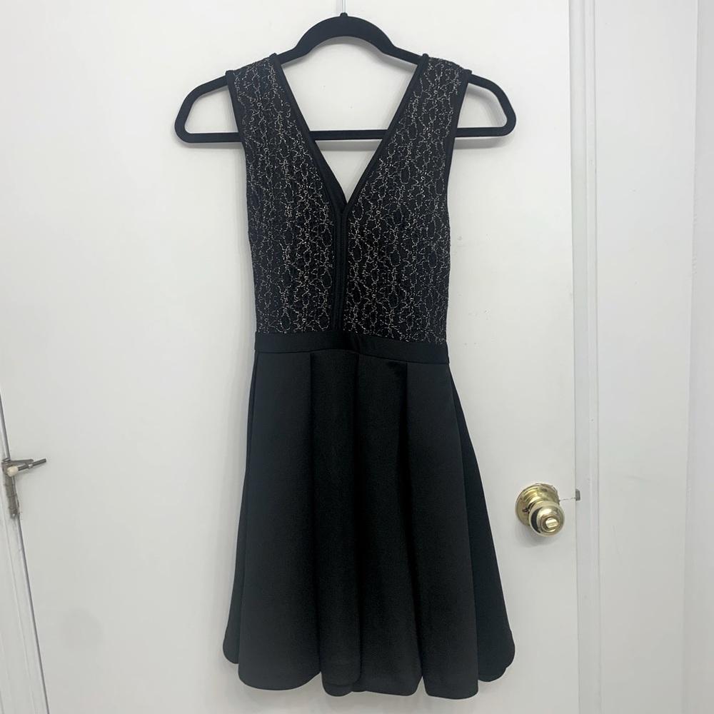 Dynamite Formal Mini Black Dress with Gold Pattern - Size Small